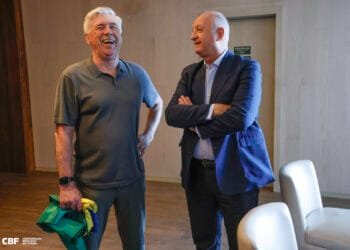 Felipão e Carlo Ancelotti. Foto: @rafaelribeirorio l CBF