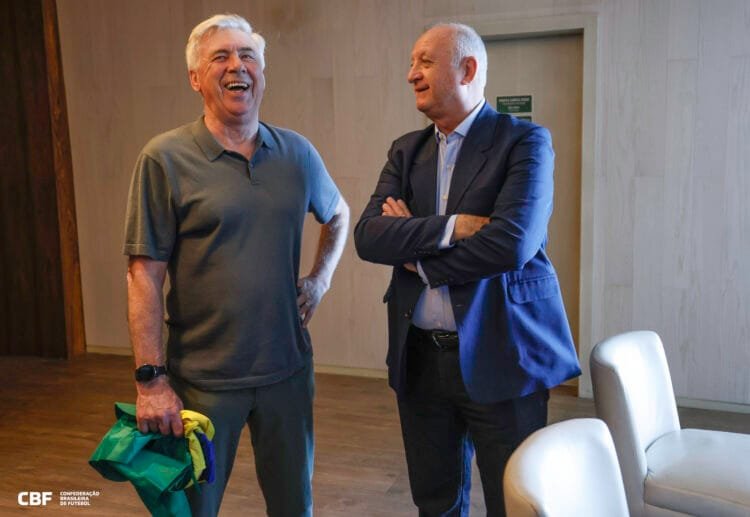 Felipão e Carlo Ancelotti. Foto: @rafaelribeirorio l CBF